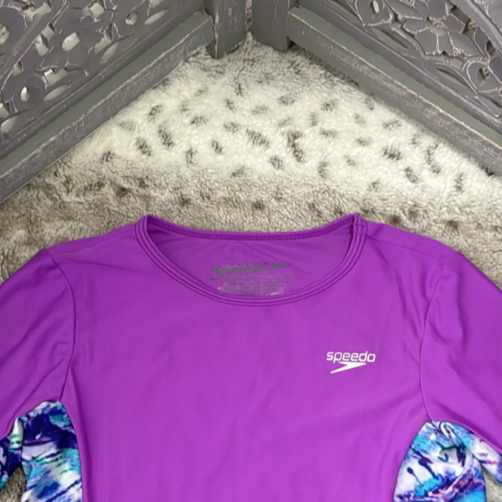 Speedo long sleeve rashguard girls small tropical tie dye beach UV Protection